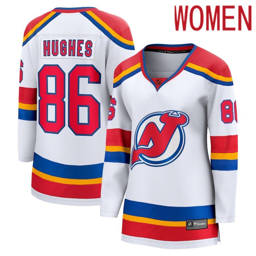 Women New Jersey Devils 86 Jack Hughes Fanatics Branded White Special Edition Breakaway Player NHL Jersey